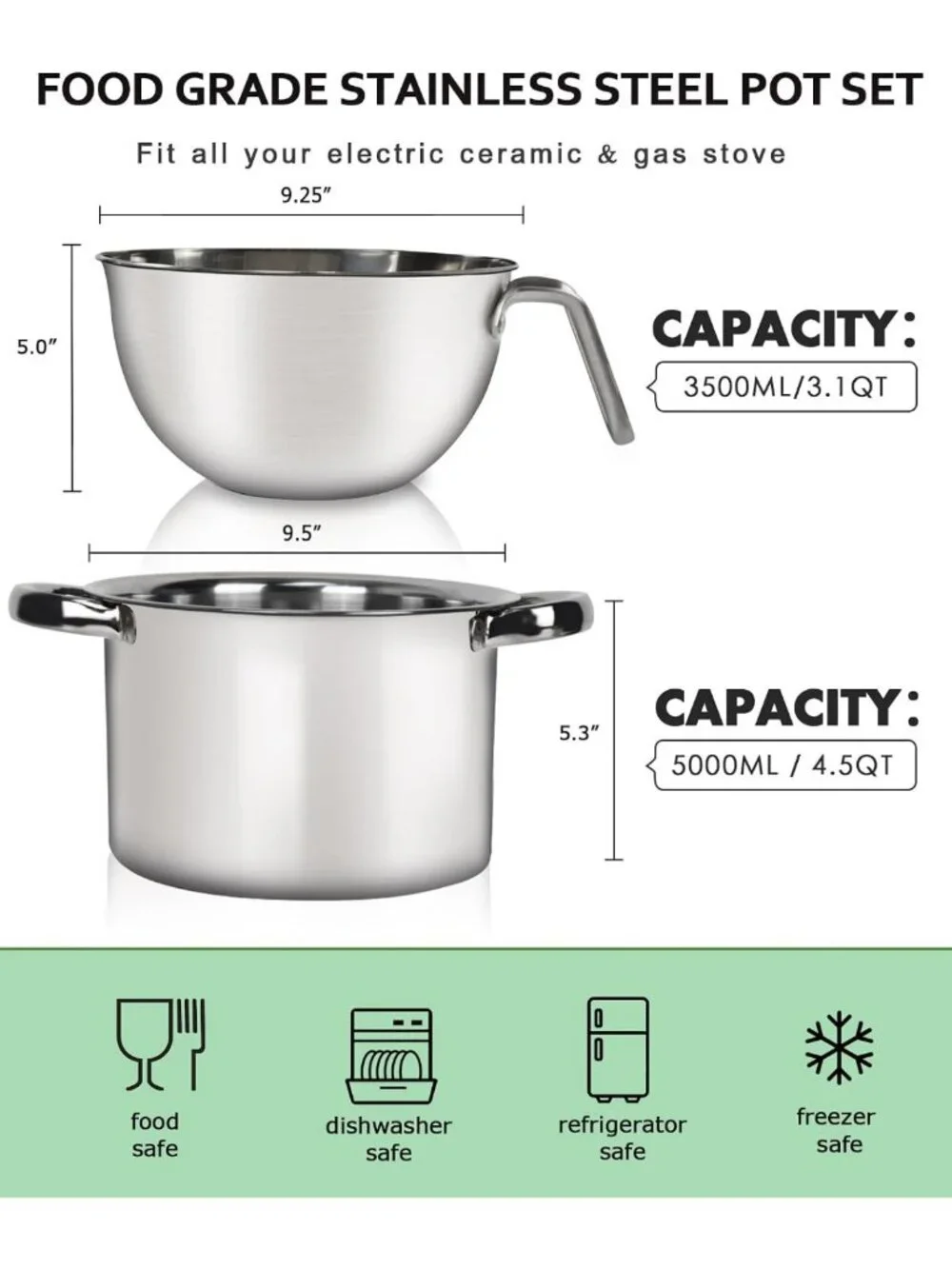 3.1QT Double Boiler Melting Pot & 4.5QT Stainless Steel Cookware Set